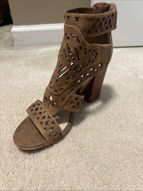 Fergie Brown Laser-Cut Gladiator Heels